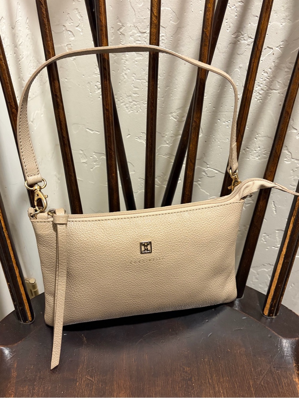 Coccinelle Beige Pebbled Leather Handbag Purse